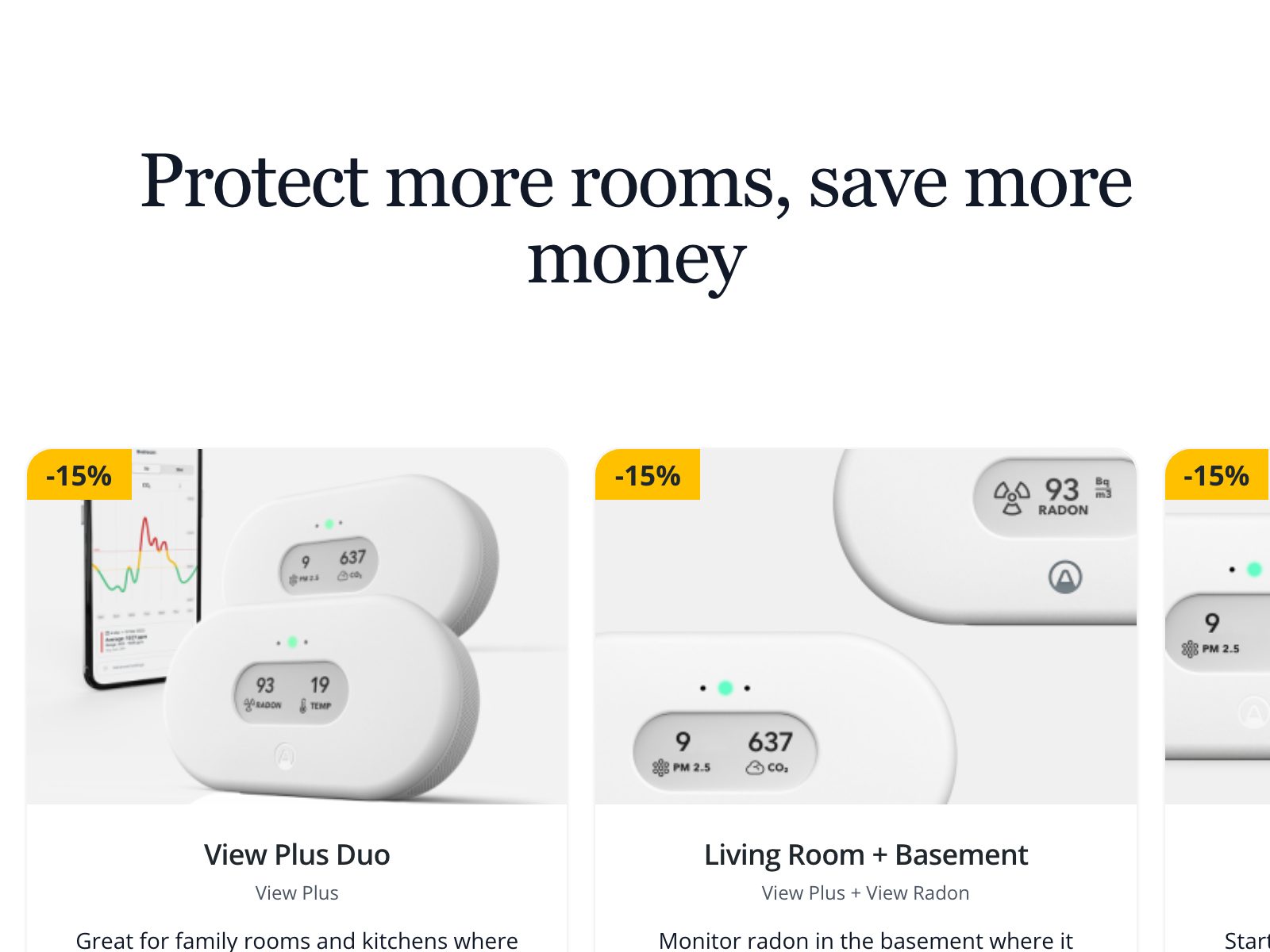 Airthings bundle offers — multi-room packages discounted per market.