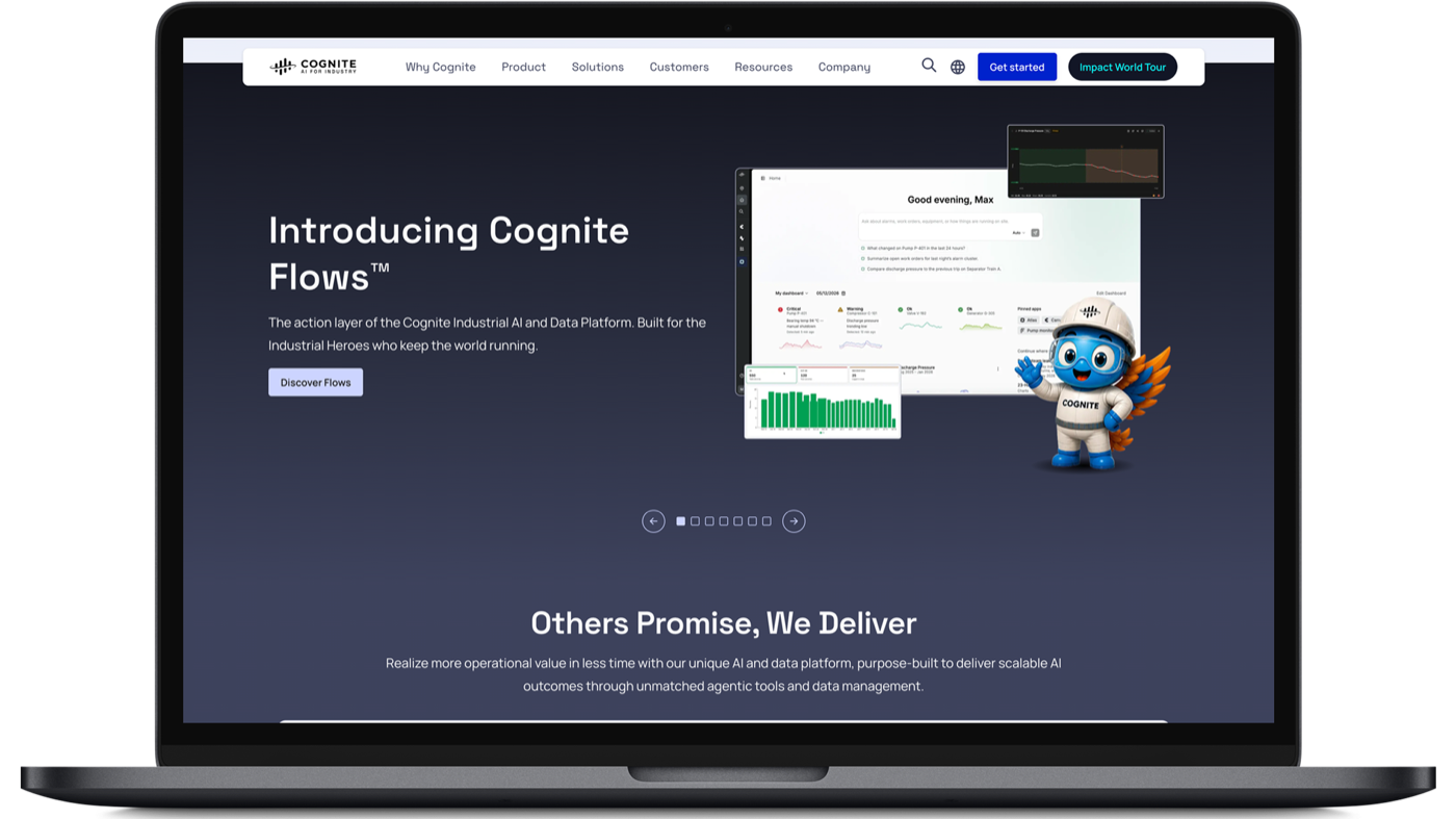The Cognite site shown on a laptop.