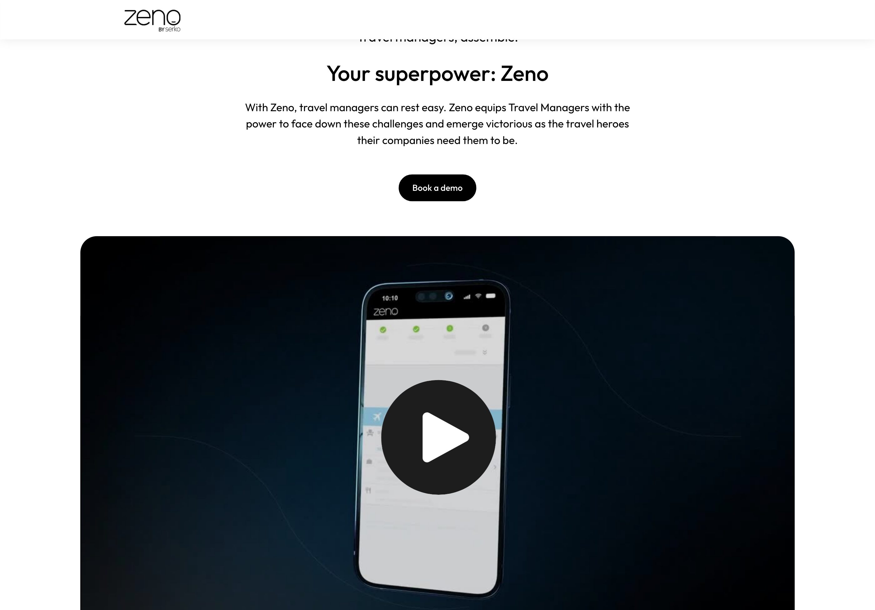 The campaign concept — travel managers cast as the hero, Zeno as the superpower.